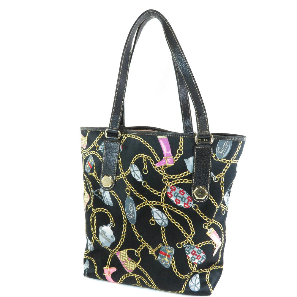 Gucci satin Tote chain vibrant pattern Charmy black